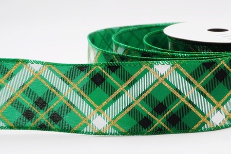 Fita aramada festiva xadrez tartan diagonal verde_KW0494GC-49